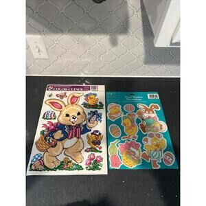 Lot 2 Vintage Easter Spring Window It Clings Rabbits Ducks Easter Eggs